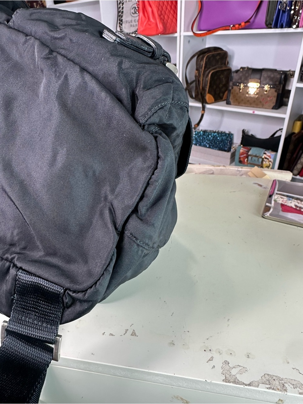 Prada Black Nylon Flap Backpack with Front Pockets - Picture 6 of 12